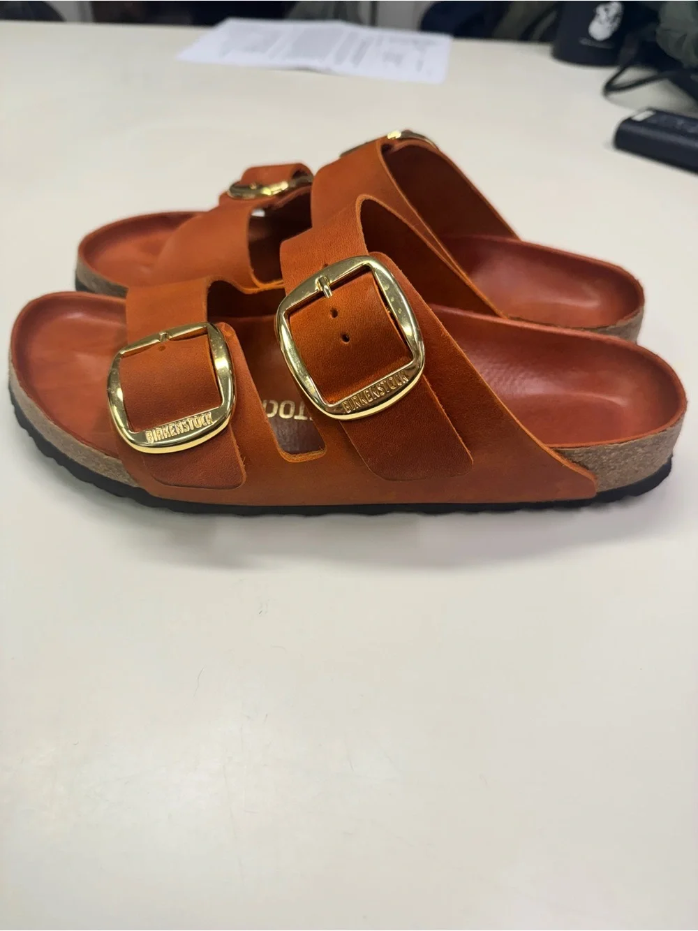Birkenstock Arizona Big Buckle Leather Slides Burnt Orange Double Strap Size 40 - Picture 12 of 12